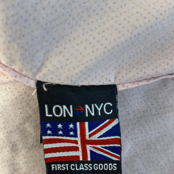 100% Cotton Pink and Navy Micro Dot Diamond Print Long Sleeve Button Down - Picture 9 of 13